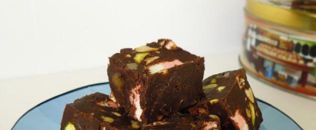 Шоколадный фадж с фундуком. Fudge (Фадж) конфеты-пирожные и их варианты Шоколадный фадж рецепт с фото пошагово